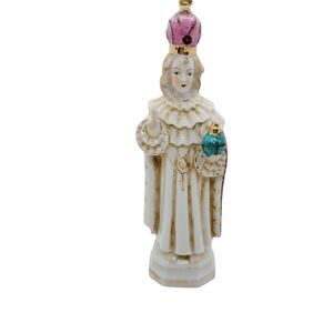 Statue Infant Of Prague 10” Tall Holds Globus Cruciger Bisque Porcelain 1960s